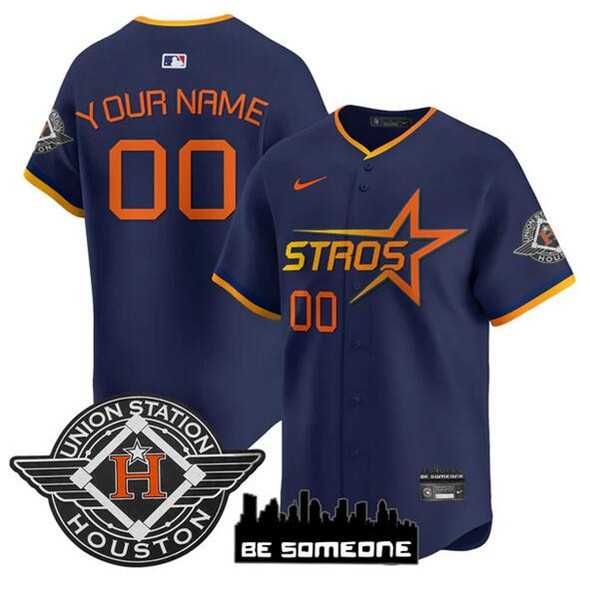 Mens Houston Astros Active Player Custom Navy 2025 City Connect Limited Stitched Baseball Jersey->customized mlb jersey->Custom Jersey
